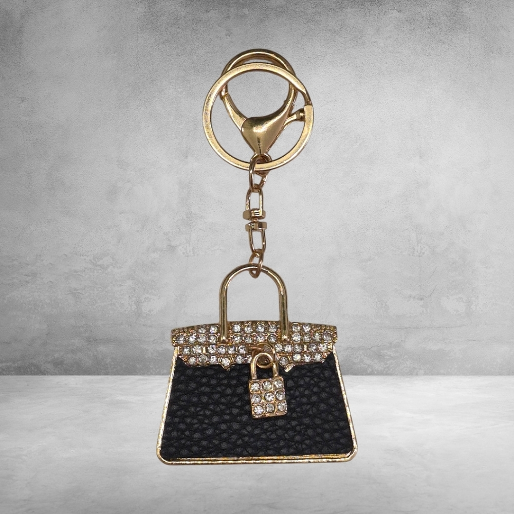 Elegant Black Rhinestone Bag Charm / Keychain